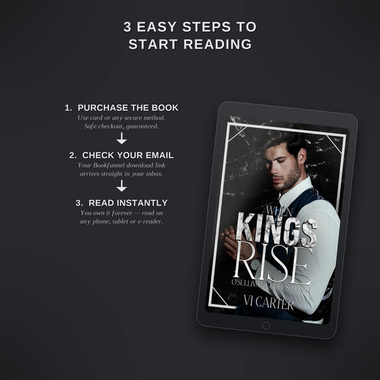 Promotional graphic for 'When Kings Rise' with steps to start reading on a tablet screen.