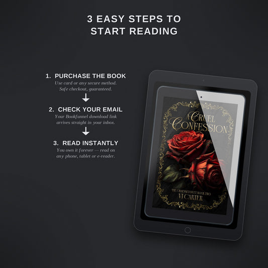 E-reader displaying 'A Cruel Confession' with steps to start reading on a dark background