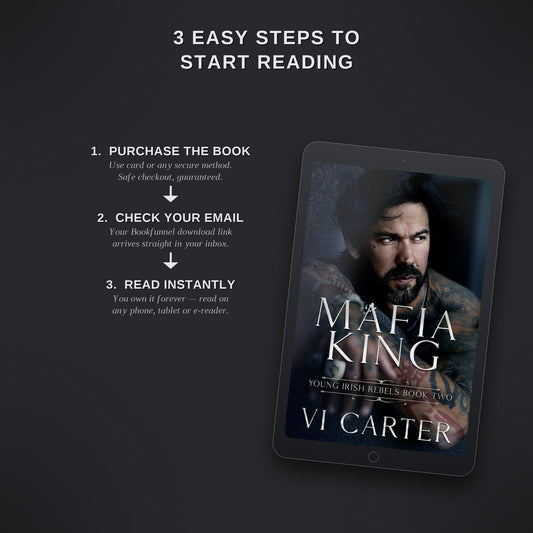 Promotional graphic for 'Mafia King' by Vi Carter on a tablet screen with text on a dark background.