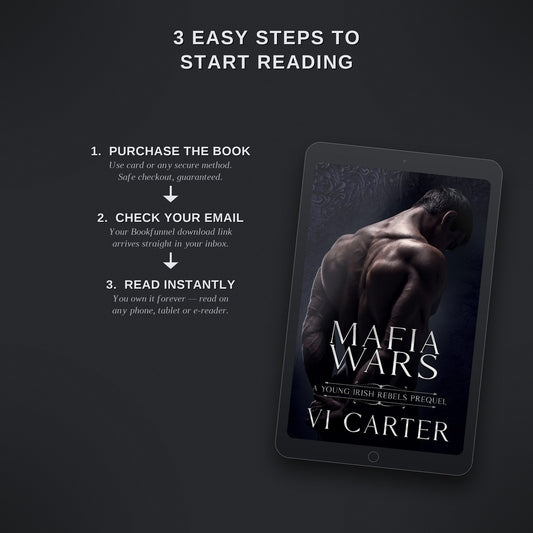 Promotional graphic for 'Mafia Wars' by VI Carter with steps to start reading on a dark background.