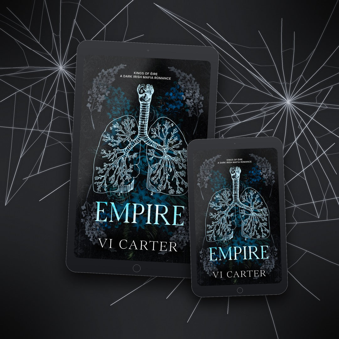 Two tablets displaying the book cover of 'Empire' by Vi Carter on a dark background with geometric patterns.