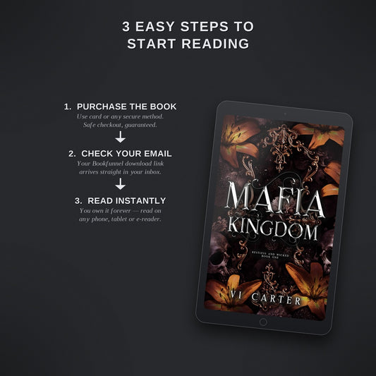 Promotional graphic for 'Mafia Kingdom' by V.I. Carter on a tablet screen with text on how to start reading.