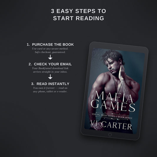 Ebook cover of 'Mafia Games' by Vi Carter on a tablet with text on how to start reading.