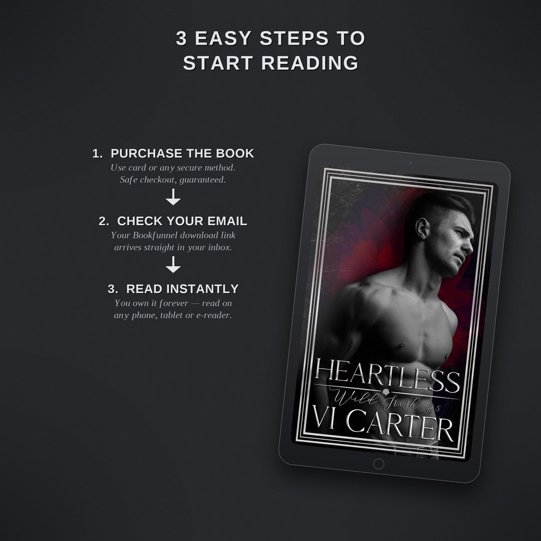 Promotional graphic for 'Heartless' by Vi Carter with steps to start reading on a dark background.