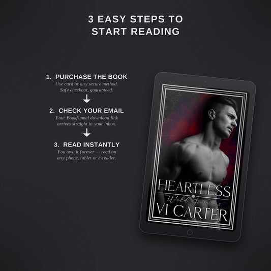 Promotional graphic for 'Heartless' by Vi Carter with steps to start reading on a dark background.