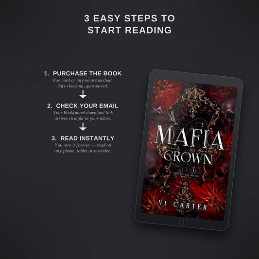 Promotional graphic for 'Mafia Crown' by VI Carter on a tablet screen with text on how to start reading.