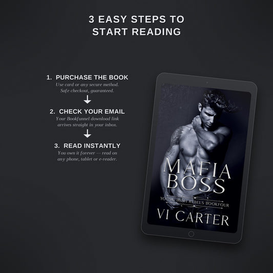 Promotional graphic for 'Mafia Boss' by Vi Carter with steps to start reading on a dark background.
