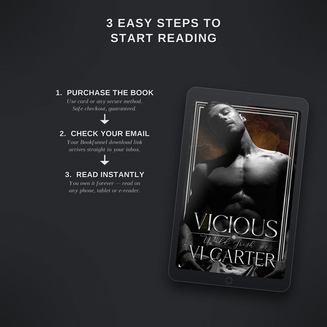 Digital book cover of 'Vicious' by VL Garter on a tablet with text on how to start reading.