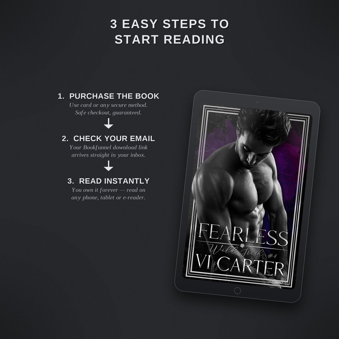 Ebook cover of 'Fearless' by V.I. Carter on a tablet with text on how to start reading.