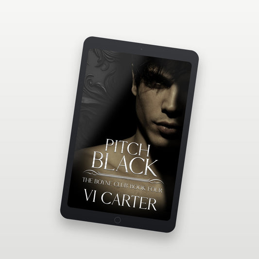 Ebook cover of 'Pitch Black' by VI Carter on a tablet screen