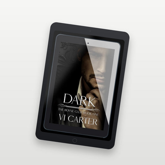 E-reader displaying the cover of 'Dark' by Vi Carter on a white background