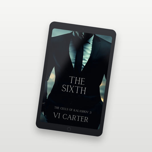 Ebook cover of 'The Sixth' by VI Carter on a tablet screen with a white background
