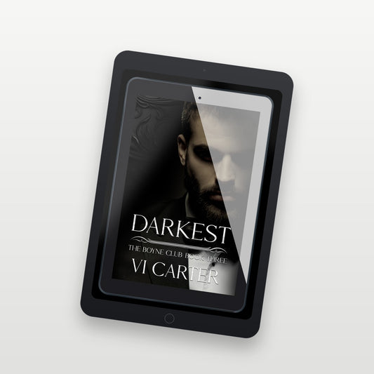 E-reader displaying the cover of 'Darkest' by Vi Carter on a white background