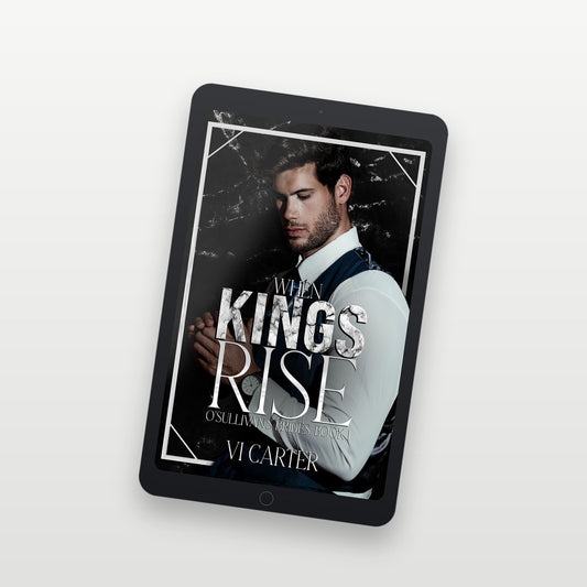 Ebook cover of 'When Kings Rise' on a tablet screen with a white background