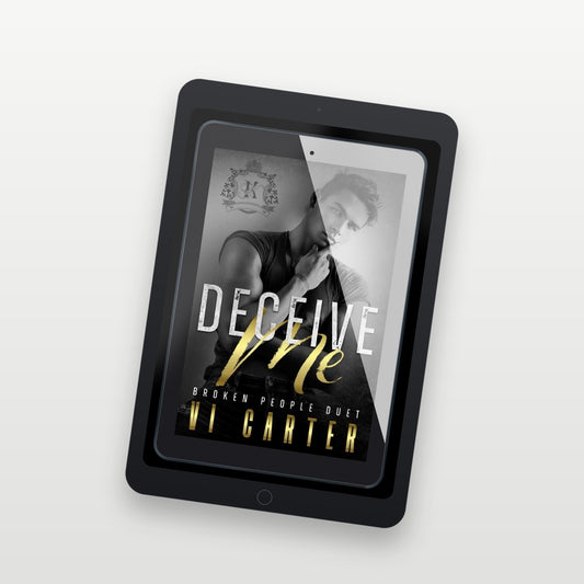 E-reader displaying a book cover with 'Deceive Me' by Vi  Carter on a white background
