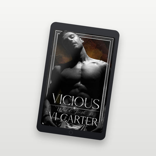 Ebook cover of 'Vicious' by Vi Carter on a tablet screen.