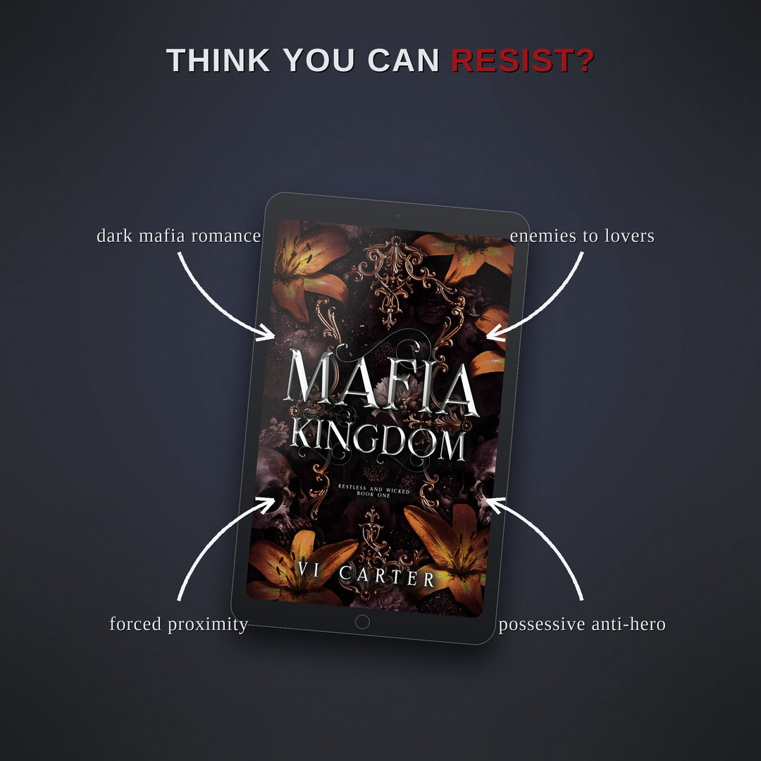 Book cover of 'Mafia Kingdom' by Vi Carter on a dark background with promotional text.