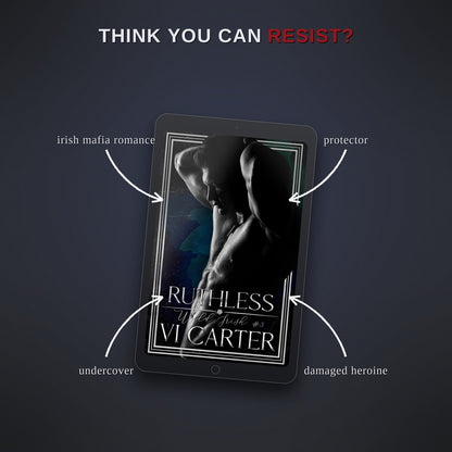 E-reader displaying a book cover with text describing themes and genre.