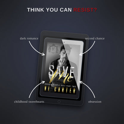 E-reader displaying a book cover with text on a dark background