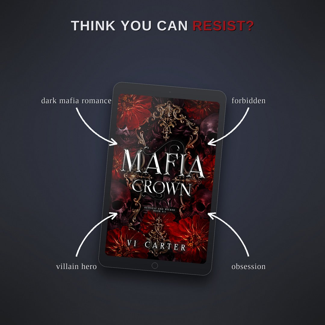 Book cover of 'Mafia Crown' by VI Carter on a dark background with text describing themes.