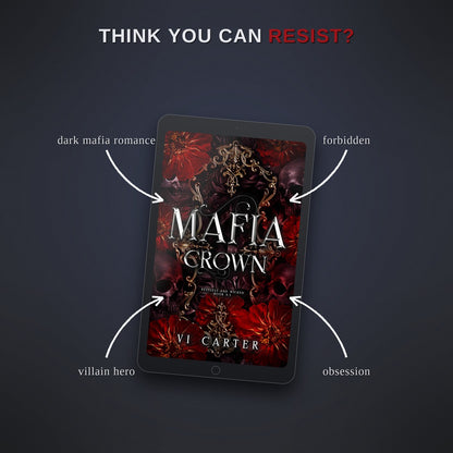 Book cover of 'Mafia Crown' by VI Carter on a dark background with text describing themes.