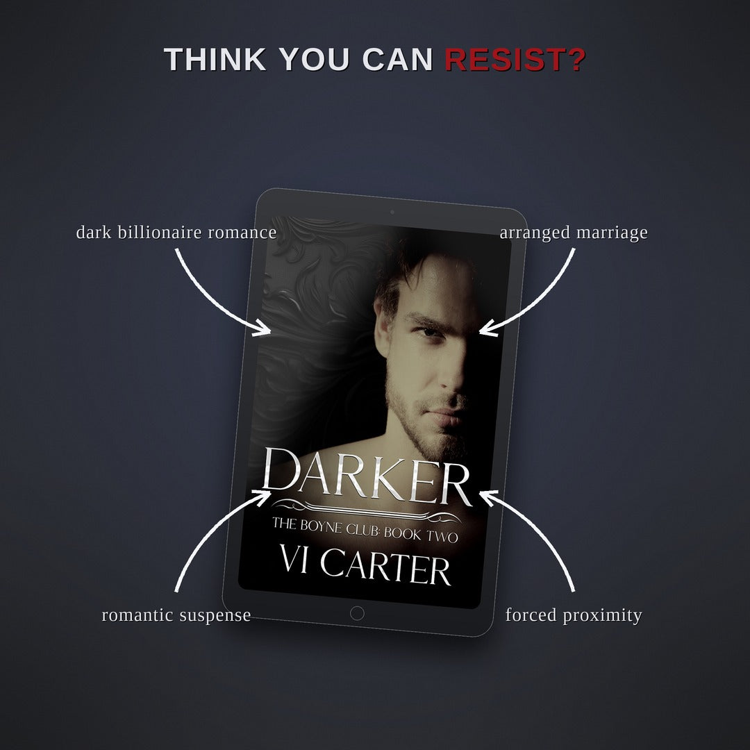 Ebook cover of 'Darker' by Vi Carter with a dark background and text about themes.
