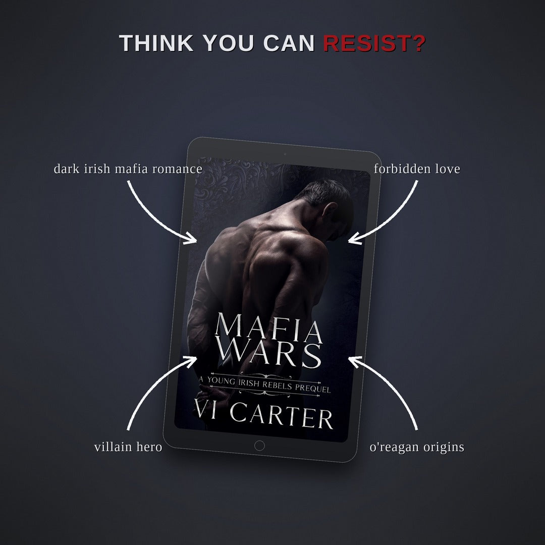 Ebook cover of 'Mafia Wars' by Vi Carter on a tablet with promotional text.