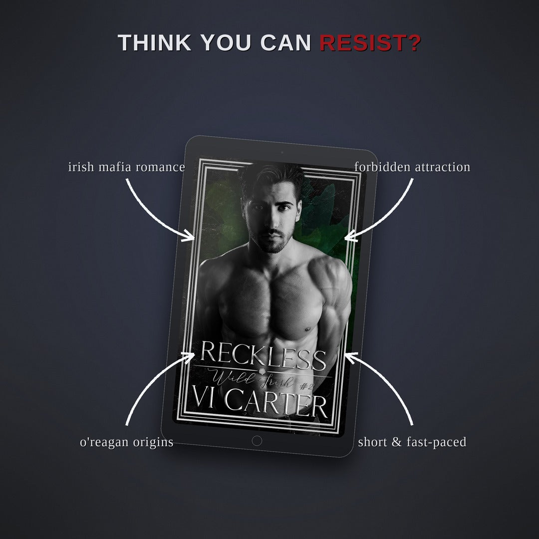 E-book cover of 'Reckless' by VI Carter on a tablet with promotional text on a dark background