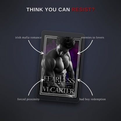 Book cover of 'Fearless' by Vi Carter on a tablet with promotional text on a dark background