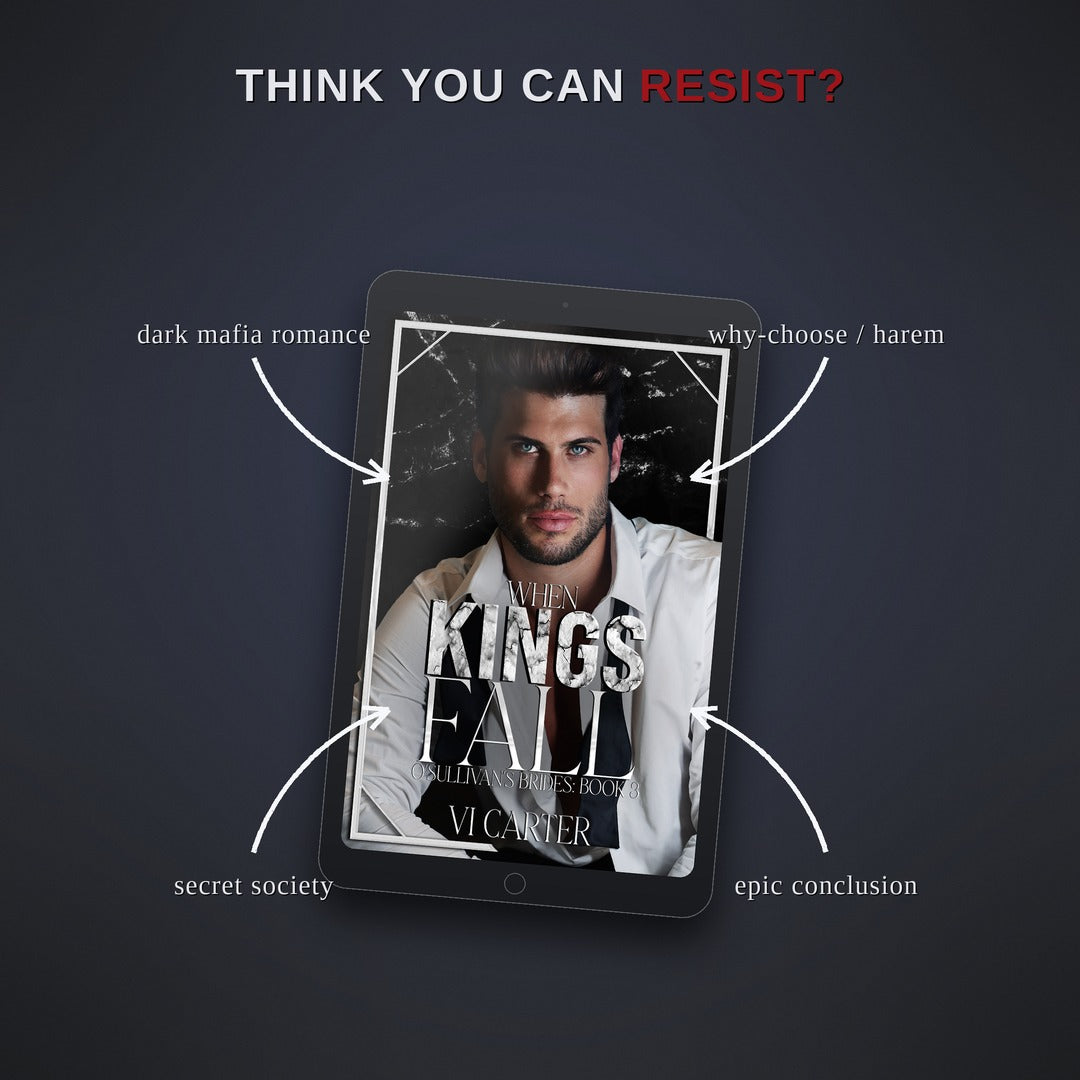 Digital book cover of 'When Kings Fail' displayed on a tablet with promotional text on a dark background.