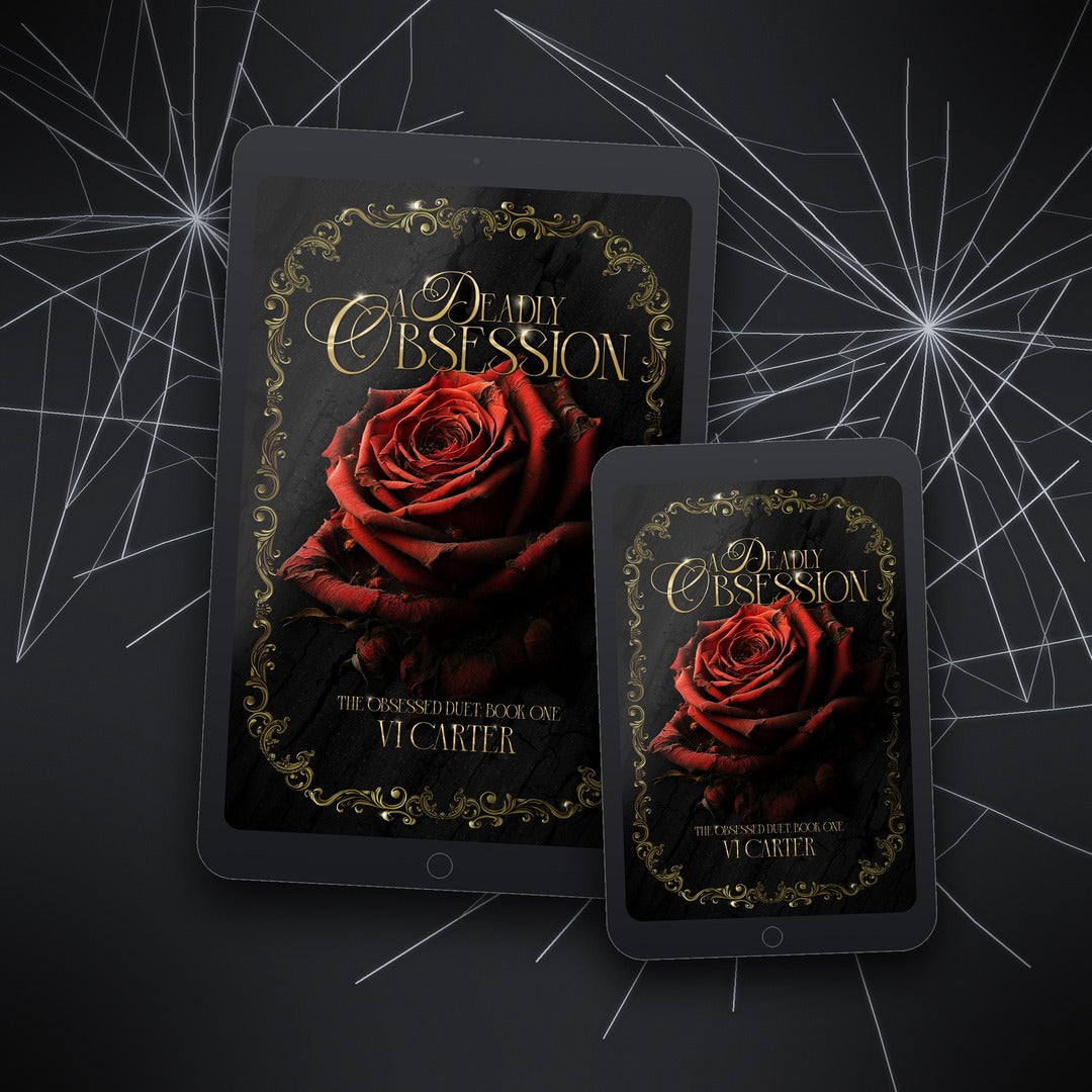 Ebook covers of 'A Deadly Obsession' with a red rose on a dark background