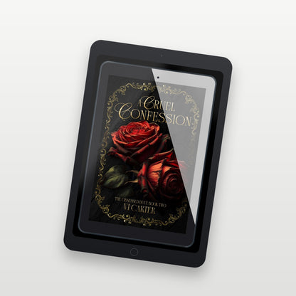 E-reader with a book cover featuring a red rose on a white background