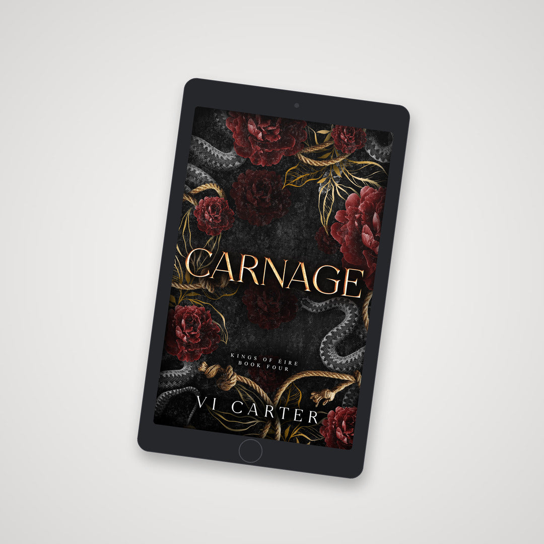Ebook cover of 'Carnage' by Vi Carter on a tablet screen