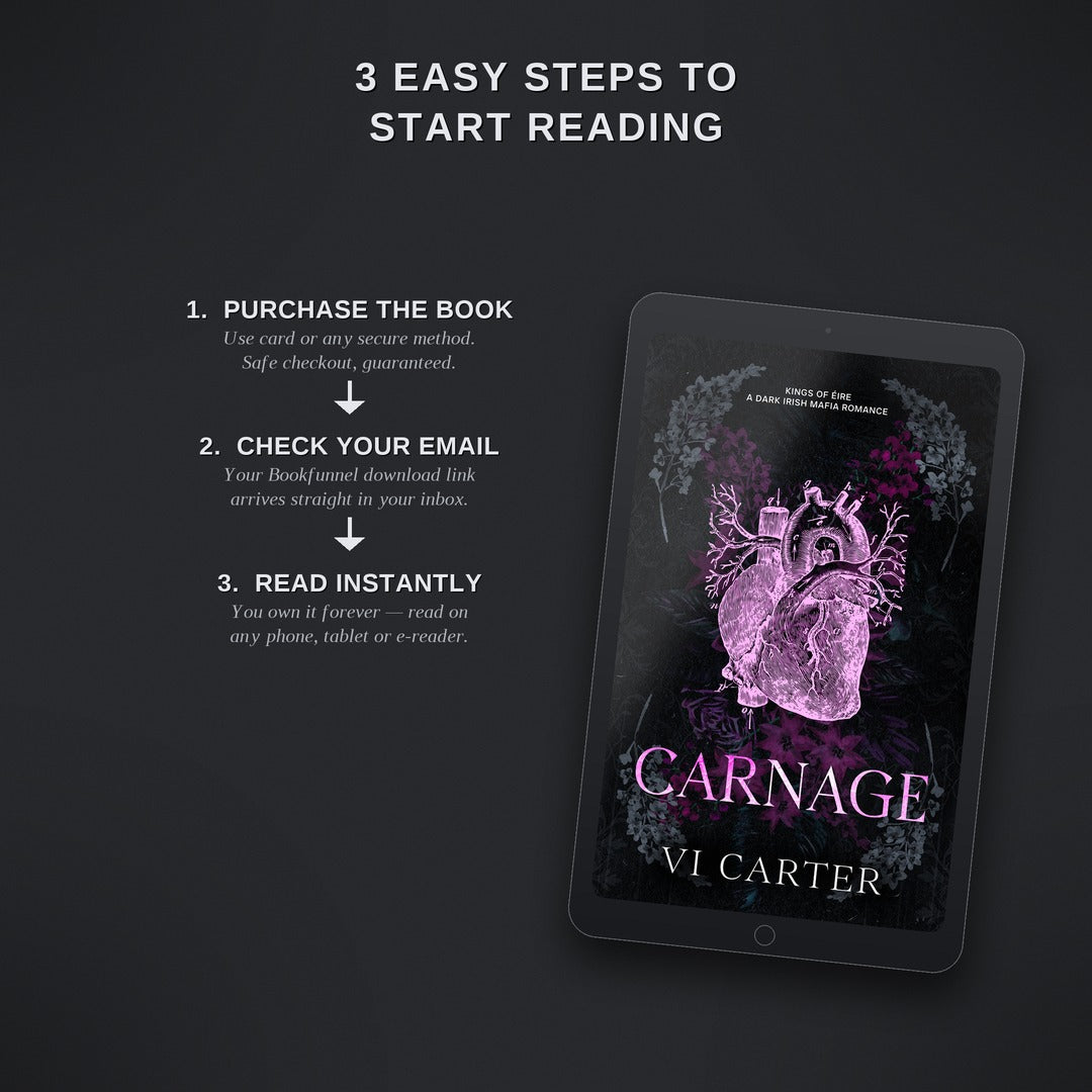 Instructions for starting to read a book titled 'Carnage' by VI Carter on a dark background.