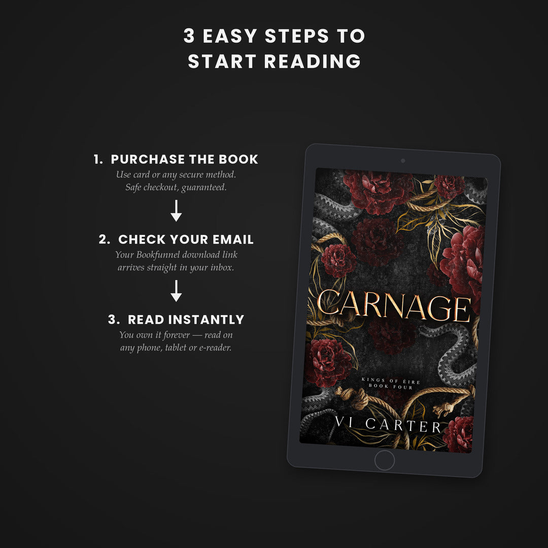 Instructions for starting to read a book titled 'Carnage' by Vi Carter on a dark background.