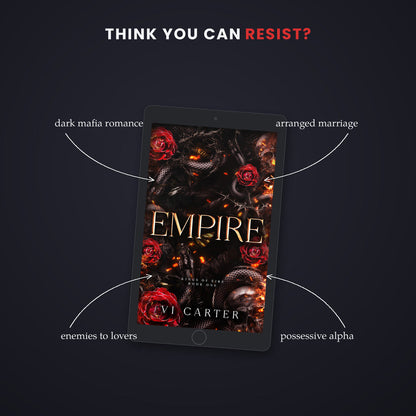Ebook cover of 'Empire' by Vi Carter on a dark background with text describing themes.