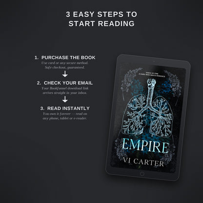 Digital book cover of 'Empire' by Vi Carter on a tablet with text on how to start reading.