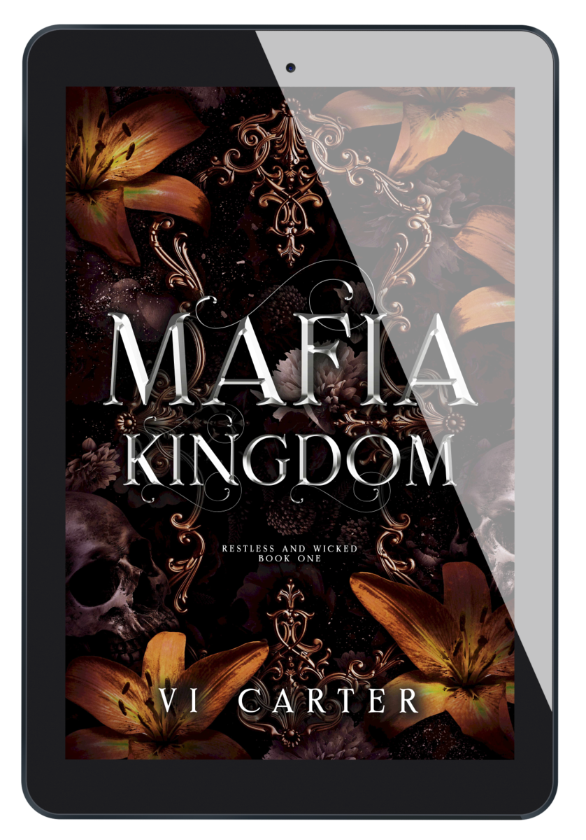 E-book cover of 'Mafia Kingdom' featuring a dark, moody design with floral patterns and the title in bold lettering.