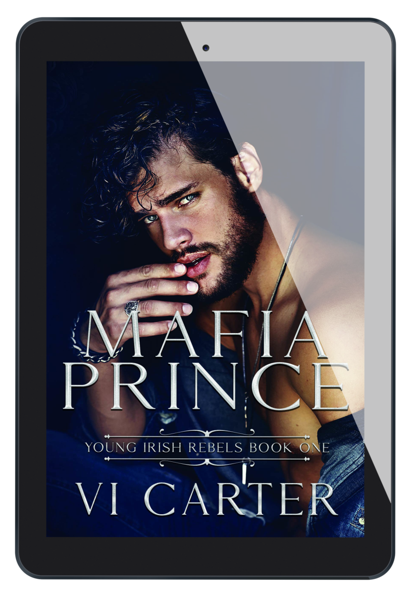 Ebook cover of 'Mafia Prince #1' featuring a man with a serious expression, partially covering his face with his hand, title and author name 'VI CARTER' displayed.