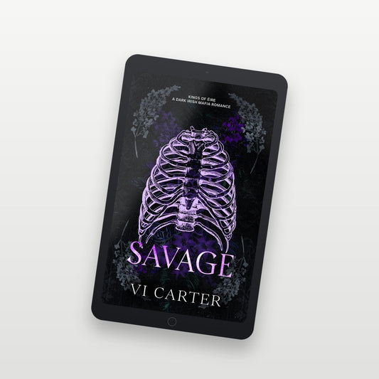 Ebook cover of 'Savage' by V.I. Carter on a tablet screen