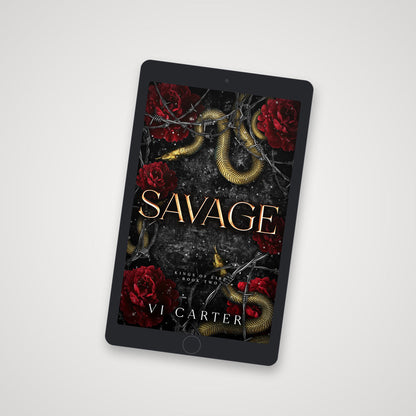Ebook cover of 'Savage' by Vi Carter on a tablet screen