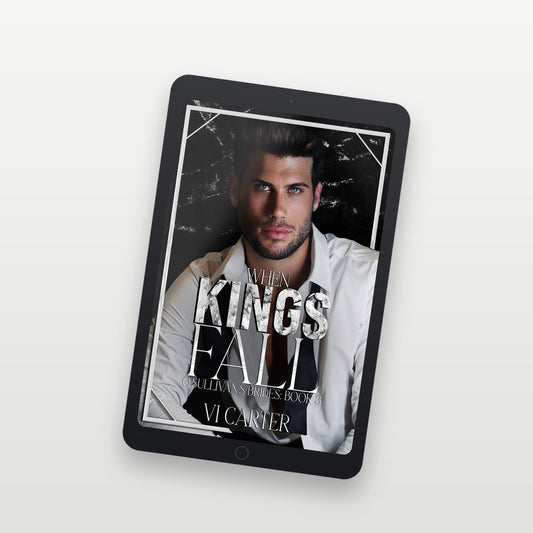 Ebook cover of 'When Kings Fall' displayed on a tablet with a white background