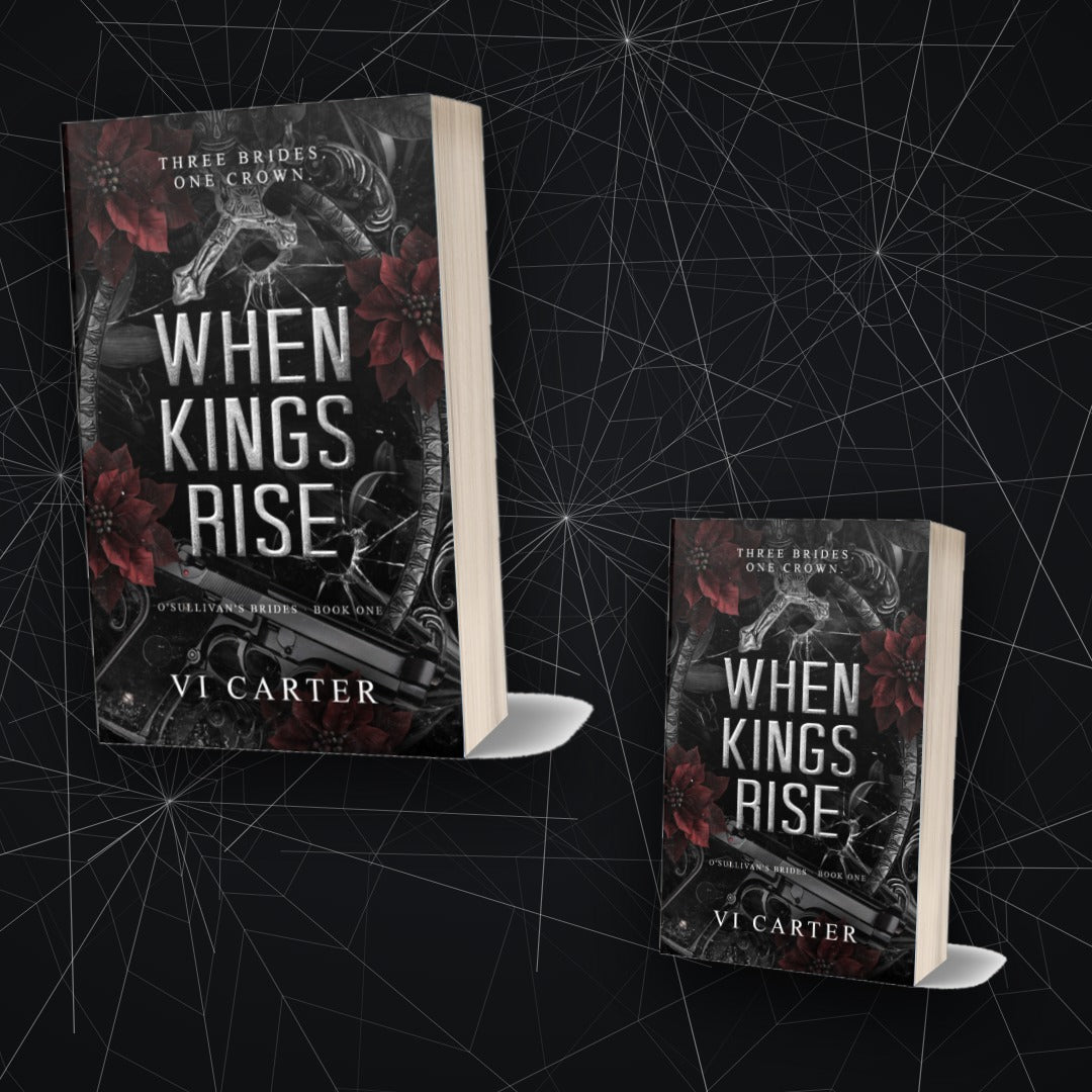 When Kings Rise by Vi Carter — two paperback copies against cracked glass